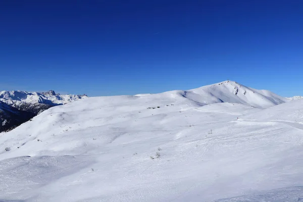 Widok Freeride Obertilliach Ośrodek Narciarski Góry Golzentipp Góry Gripp Dół — Zdjęcie stockowe