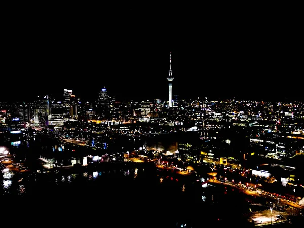 Auckland City Night Time Cityscape Neergeschoten — Stockfoto