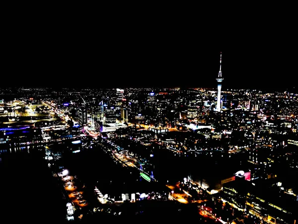 Auckland City Night Time Cityscape Neergeschoten — Stockfoto