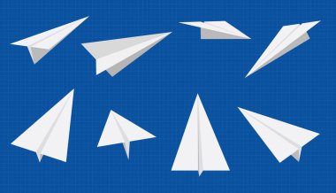 Mavi şebeke arka planında kağıt uçak