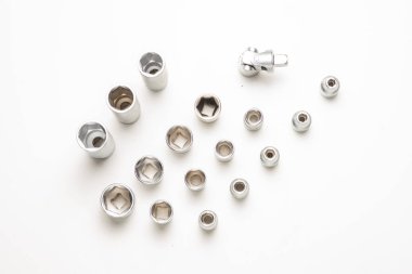 onaltılık başkanları Otomotiv araç seti krom Vanadyum beyaz bir arka plan ayarlamak