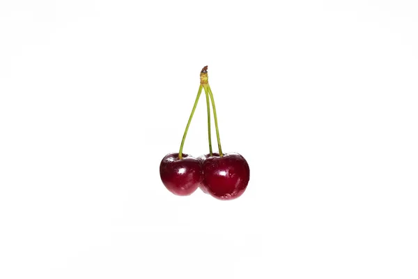Cherry Třešně Izolované Bílém Pozadí Oříznutou Cestou — Stock fotografie