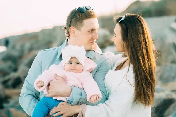 Happy Young Family Spending Time Outdoor Day — Stock Photo, Image