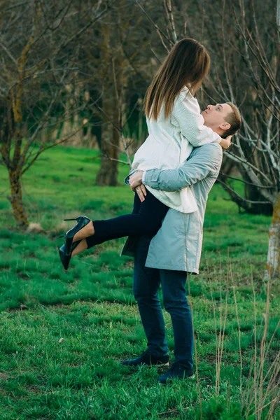 Couple Love Sharing Emotions Beautiful Sunset — Stock Photo, Image