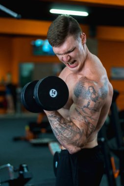 Sporcu kasları pompalar, sağlıklı beslenme ve yaşam tarzı konsepti, spor aşkı, fitness.