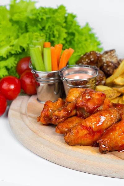 Fast food dish on white background. Fast food set fried chicken and french fries. Take away fast food.