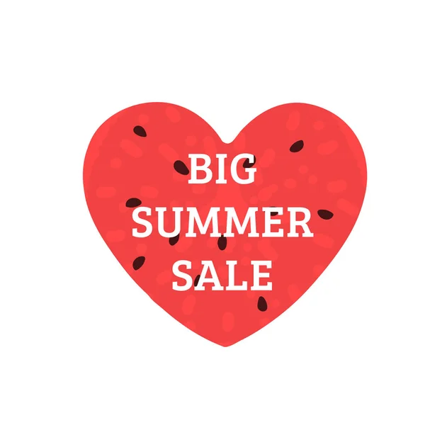 Grote zomer verkoop. Watermeloen hart vorm. Vector illustratie geïsoleerd op wit — Stockvector