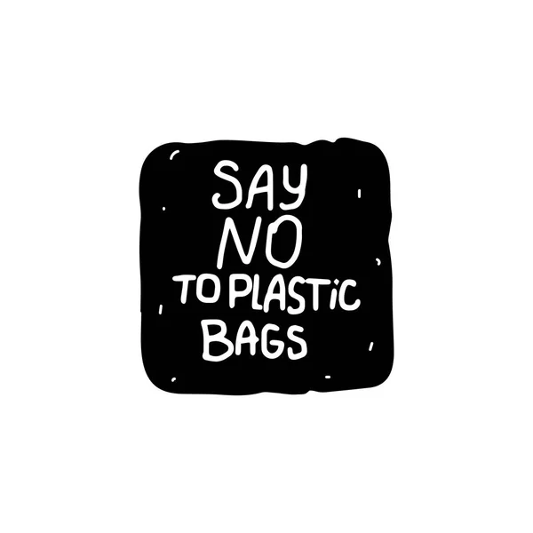 DIY NO TO PLASTIC BAGS inscription à la main. Sticker écologie grange noire. Conception d'étiquettes vectorielles isolées — Image vectorielle