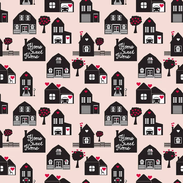 Sweet home seamless pattern with cute house. Surface design. Vector illustration buildings — Stock Vector