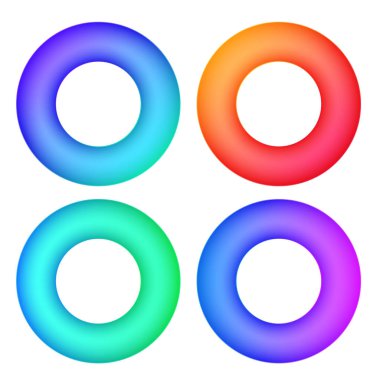 Soyut degrade daire modern çerçeve renk veya web şablonu. Vektör seti renkli yuvarlak halka şekli beyaz izole