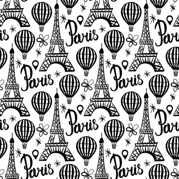 Balon Pola Tanpa Batas Vektor dan Menara Eiffel Paris - Stok Vektor