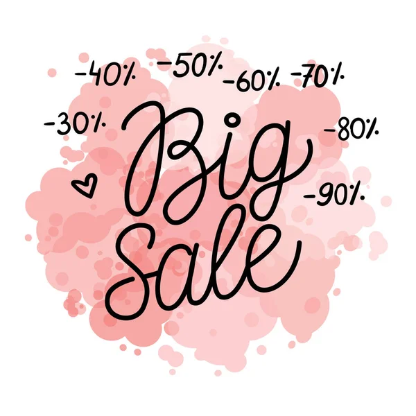 Линия Big Sale на милых светло-розовых пятнах, изолированных на белом фоне — стоковый вектор