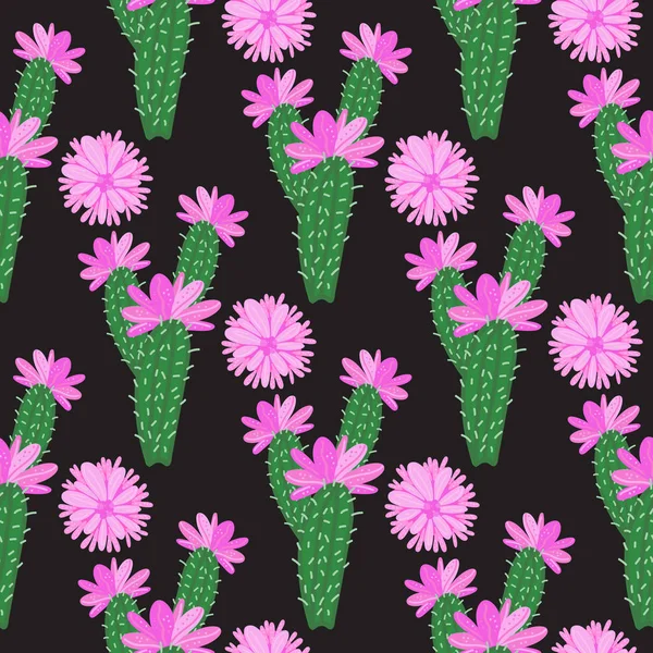 Vector de cactus con flores rosadas patrón sin costuras . — Archivo Imágenes Vectoriales
