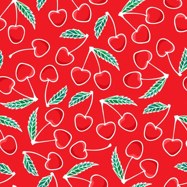 Hand drawing Cherry berry Fashion sketch seamless pattern isolated on red background. Vector illustration print design. — Stock Vector