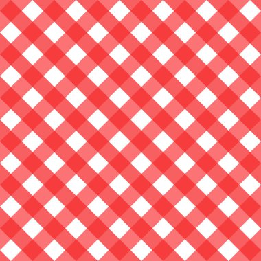 Damalı dikişsiz desen kırmızı ve beyaz. Vektör diyagonal hücre tatil yüzey tasarımı arka plan.