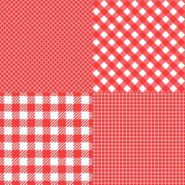 Vektör Dikişsiz deseni ayarlayın. Hücre arka plan kırmızı renk moda bez kafes. Beyaz üzerine soyut damalı zemin.