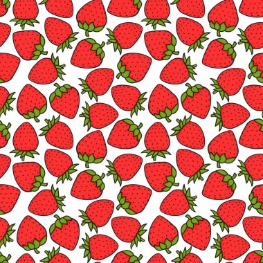 Çilek tatlı kırmızı berry Dikişsiz desen. Tasarım yüzey dokusu. El çizilmiş Vektör illüstrasyon beyaz izole