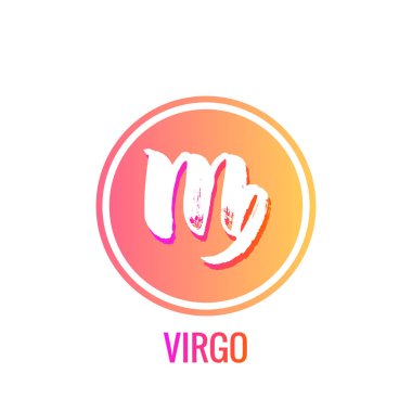 Burçlar Başak burcu. Yuvarlak parlak bir çerçeve içinde burç sembolleri. yazıtlar vektör illüstrasyon beyaz arka plan üzerinde izole ile.