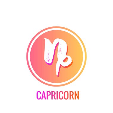 Burçlar Oğlak burcu. Yuvarlak parlak bir çerçeve içinde burç sembolleri. yazıtlar vektör illüstrasyon beyaz arka plan üzerinde izole ile.