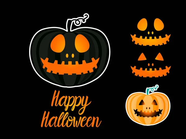 Set dark jack laterne kürbis happy halloween jackolantern. Vektor-Illustration isoliert auf schwarzem Hintergrund. — Stockvektor