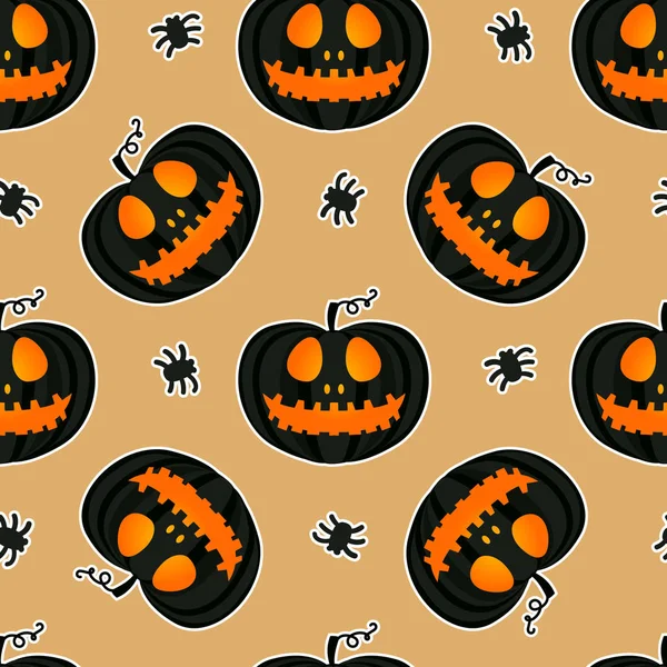 Dark Jack Lantern Pumpkin Happy Halloween jackolantern sömlösa mönster. Vektor illustration isolerad på guld bakgrund. — Stock vektor