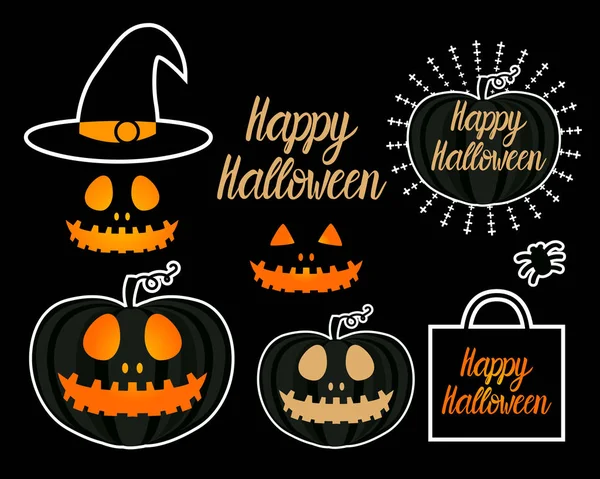 Set dark jack laterne kürbis happy halloween jackolantern. Vektor-Illustration isoliert auf schwarzem Hintergrund. — Stockvektor