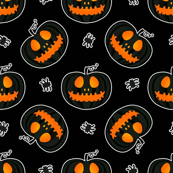 Dark Jack Laterne Kürbis glücklich halloween jackolantern nahtlose pattern.vector Illustration isoliert auf schwarzem Hintergrund. — Stockvektor