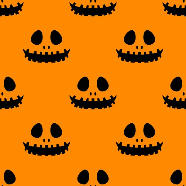 Happy Halloween sylwetka czarny łatwy jackolantern bezszwowe wzór. Ilustracja wektorowa na pomarańczowym tle. — Wektor stockowy