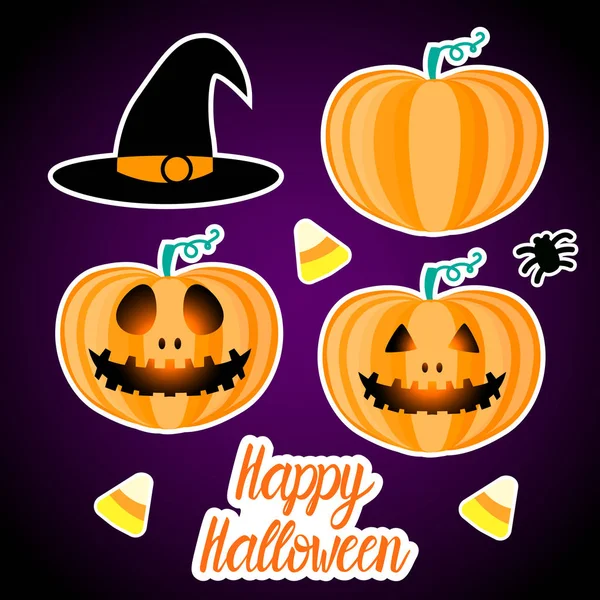 Set glückliche Halloween-Design. Jack Kürbis Laterne. Vektor-Illustration auf dunklem Hintergrund. — Stockvektor