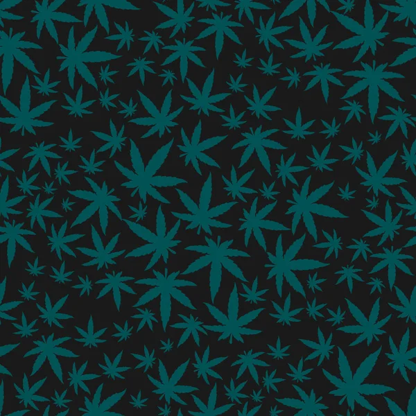 Cannabis obat pola mulus. Siluet daun rami. Desain tekstur laki-laki permukaan vektor pada latar belakang hitam - Stok Vektor