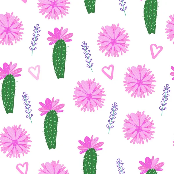 Set Bellissimi Cactus Fiori Rosa — Vettoriale Stock