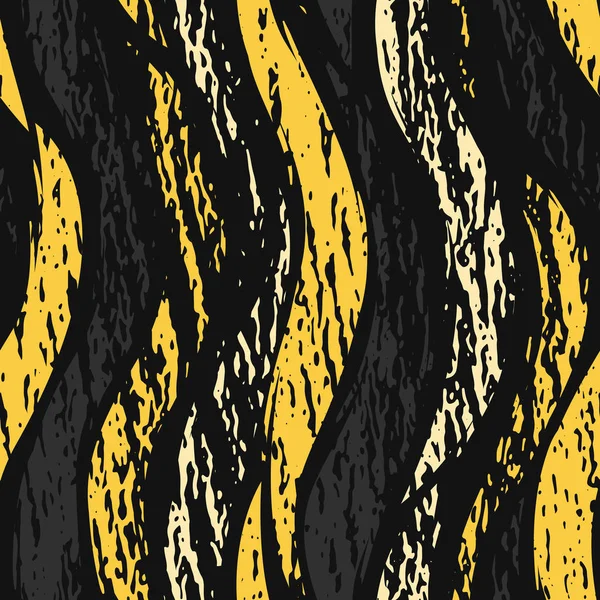 Vektor Dark Grunge nahtloses Muster. abstrakte vertikale Formen mit Textur. Urban-Art-Stil. trendiger Hintergrund in leuchtend gelber Farbe auf schwarz — Stockvektor