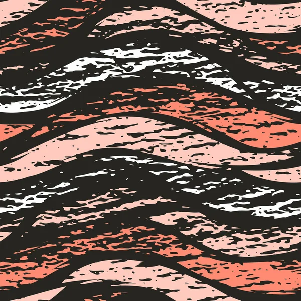 Dunkle abstrakte nahtlose Muster. Vektor Grunge horizontal gestreifter Hintergrund. Oberflächengestaltung mit Korallen- und Grautönen. — Stockvektor