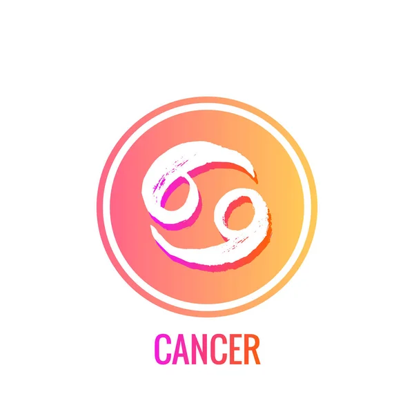 Signos del zodíaco Cáncer. Símbolos de horóscopo en un marco redondo brillante. con inscripciones Ilustración vectorial aislada sobre fondo blanco . — Vector de stock