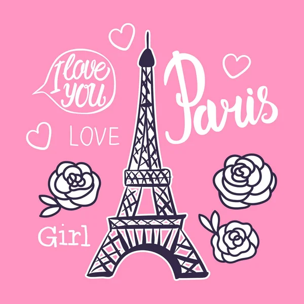 Seamless Pattern Eiffel Tower Roses — Stock Vector