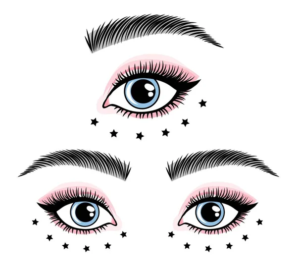 Vector Hand drawing eyes and eyebrows. Illustration for makeup services or eyelashes and eyebrows bar. — Stock Vector