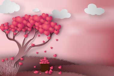 Mutlu sevgililer günü ağaç kalp concept.vector.illustration ile kağıt sanatı