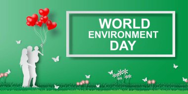 Paper Art of the World Environment Day (5 June) with Family Fun Vector Design for  greeting cards, flyers, invitations, posters, brochures, banners, calendars,eco clipart