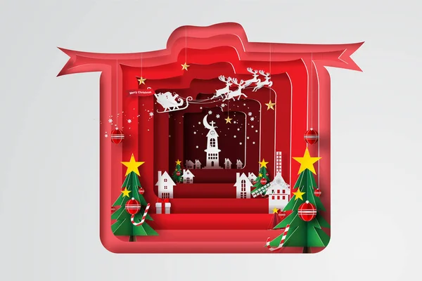 Paper Art Craft Merry Christmas Gift Concept Box Shape Cruve — стоковый вектор