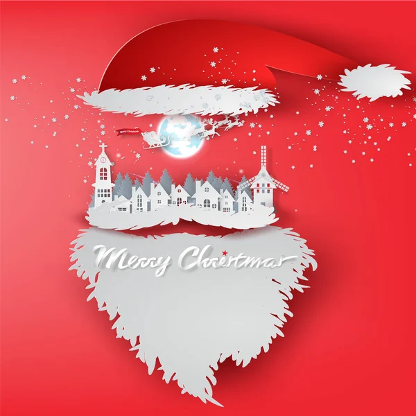 Art Papier Joyeux Jour Noël Avec Chapeau Père Noël Concept — Image vectorielle