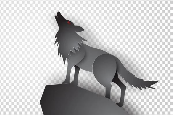 Arte Papel Artesanía Wolf Con Fondo Transparencia Vector — Vector de stock