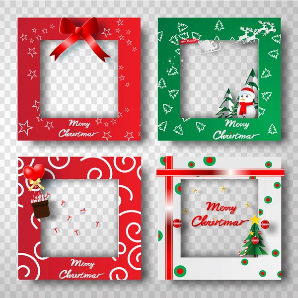 Paper Art Craft Christmas Border Frame Photo Design Set Transparency — Stock Vector