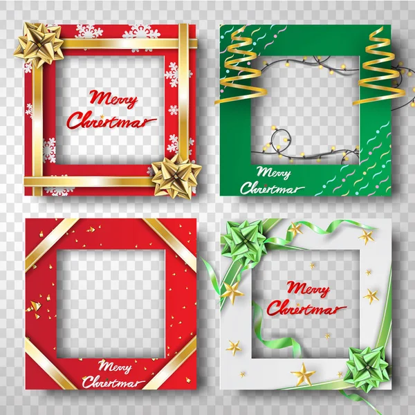 Paper Art Craft Christmas Border Frame Photo Design Set Transparency — Stock Vector
