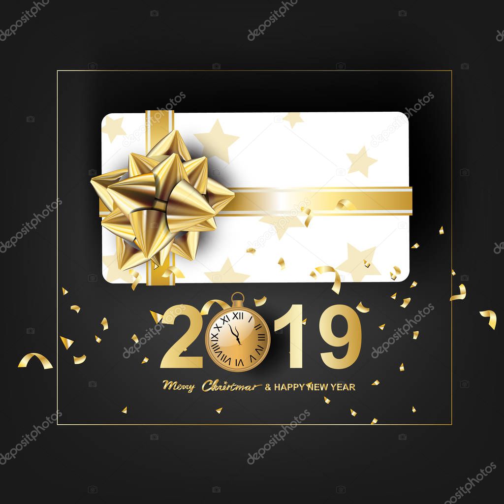 Paper art of merry christmas and happy new year 2019 with black tone color background Vector Design for greeting cards, flyers, invitations, posters, brochures, banners, calendars,gift