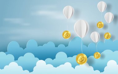 Döviz Alım Satım para işletme ve yönetim kavramı, mavi gökyüzü, bulut, vektör ile balon sanatı kağıt
