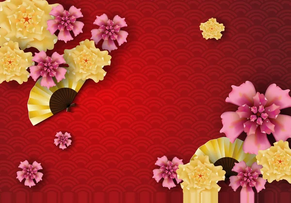 中国传统与亚洲元素的纸艺模板背景 — 图库矢量图片