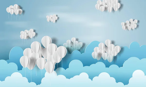 Arte Papel Globo Blanco Con Nube Cielo Azul Concepto Vector — Archivo Imágenes Vectoriales