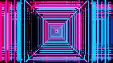 4k Hareketi soyut dijital kare renkli neon arkaplan. Fütürist dijital resimlerin sokağı. Büyük veri bilgisayarı, ağ mavisi neon ışığı. Bilimkurgu Neon Parlayan Işıklar.