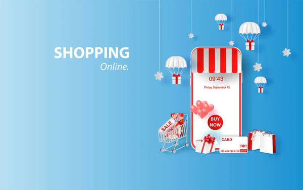 Shopping Online Smartphone Mobile Application Concept Idea Marketing Digital Marketing — Vettoriale Stock