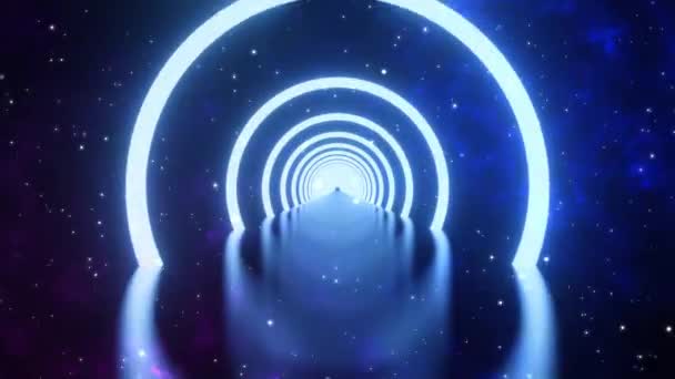 Render Loop Motion Glowing Neon Ring Dark Galaxy Star Background — Stock Video